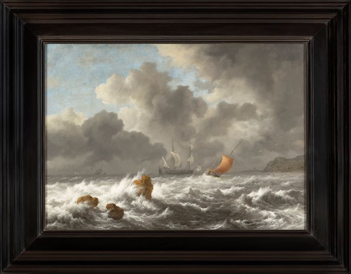 Jacob van Ruisdael - Sailing Vessels in a Stormy Sea   | MasterArt